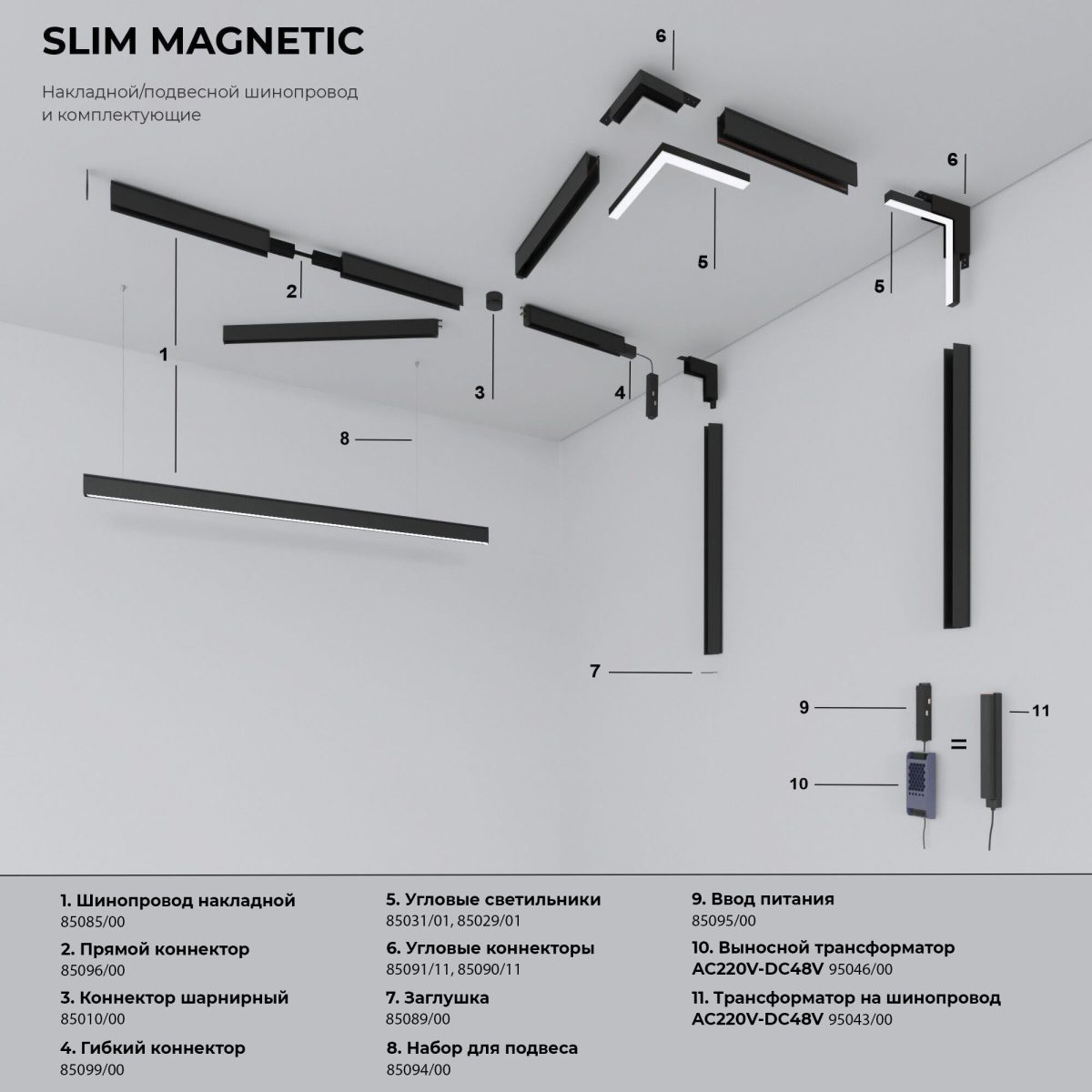 Slim Magnetic Коннектор угловой внутренний для накладного шинопровода белый 85091/00 — изображение 4